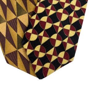 Tom James Bundle 2 Geometric Silk Neckties 60" Gold Cream Olive Purple Burgundy